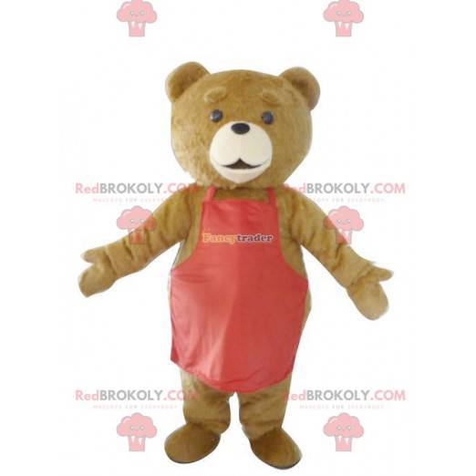 Bruine beer mascotte met een rood schort - Redbrokoly.com