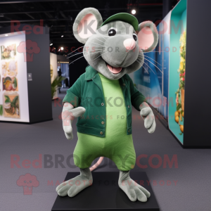 Forest Green Rat mascot costume character dressed with a Bootcut Jeans and Hairpins
