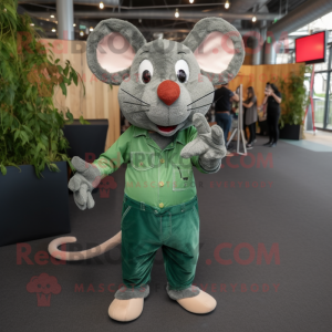 Forest Green Rat mascot costume character dressed with a Bootcut Jeans and Hairpins