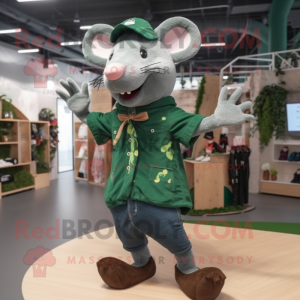 Forest Green Rat mascot costume character dressed with a Bootcut Jeans and Hairpins