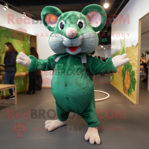 Forest Green Rat mascot costume character dressed with a Bootcut Jeans and Hairpins