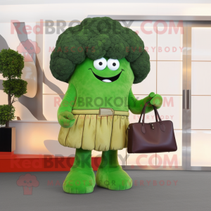 Rust Broccoli mascot costume character dressed with a Dress Pants and Clutch bags