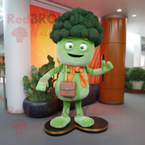 Rust Broccoli mascot costume character dressed with a Dress Pants and Clutch bags