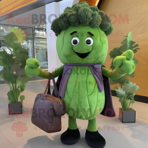 Rust Broccoli mascot costume character dressed with a Dress Pants and Clutch bags