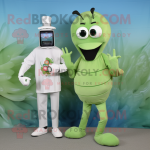 Olive Shrimp Scampi mascot costume character dressed with a Dress Pants and Smartwatches