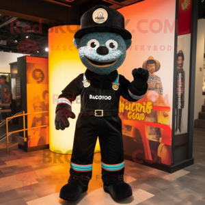Black Fire Fighter mascot costume character dressed with a Dungarees and Anklets