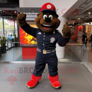 Black Fire Fighter mascot costume character dressed with a Dungarees and Anklets