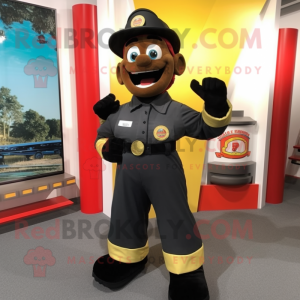 Black Fire Fighter mascot costume character dressed with a Dungarees and Anklets