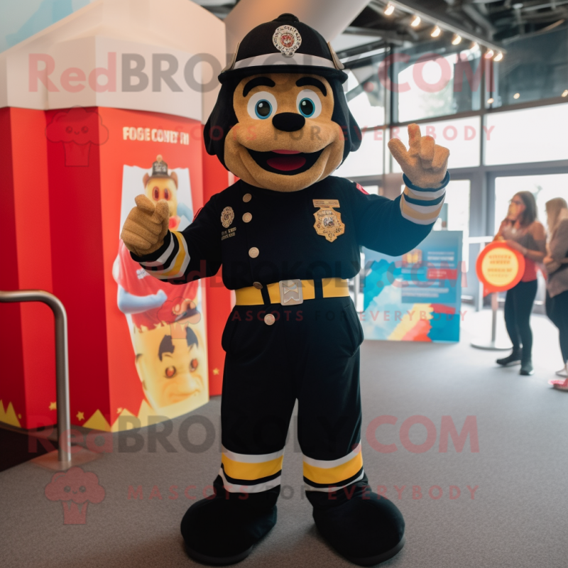 Black Fire Fighter mascot costume character dressed with a Dungarees and Anklets