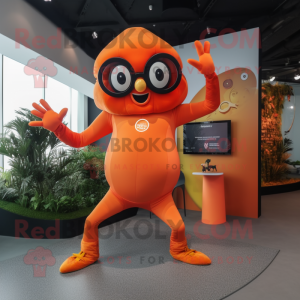 Orange Contortionist mascot costume character dressed with a Romper and Eyeglasses