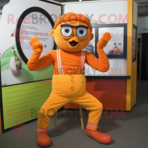 Orange Contortionist mascot costume character dressed with a Romper and Eyeglasses