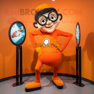 Orange Contortionist mascot costume character dressed with a Romper and Eyeglasses