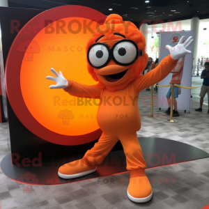 Orange Contortionist mascot costume character dressed with a Romper and Eyeglasses