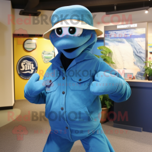 Blue Titanoboa mascot costume character dressed with a Jacket and Hats