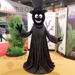 Black Asparagus mascot costume character dressed with a Evening Gown and Pocket squares
