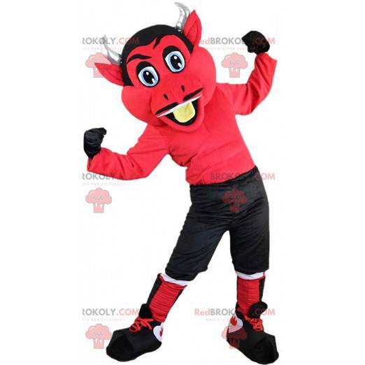 Mascote do diabo vermelho com chifres, fantasia de diabo -