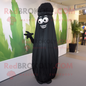 Black Asparagus mascot costume character dressed with a Evening Gown and Pocket squares