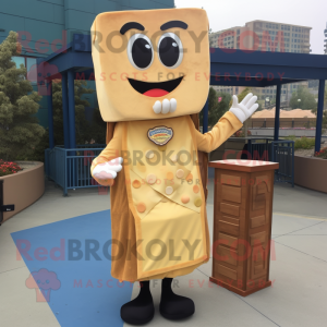 Tan Grilled Cheese Sandwich mascot costume character dressed with a Evening Gown and Brooches