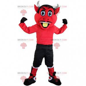 Mascote do diabo vermelho com chifres, fantasia de diabo -