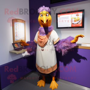 Lavender Tandoori Chicken mascot costume character dressed with a Cardigan and Clutch bags