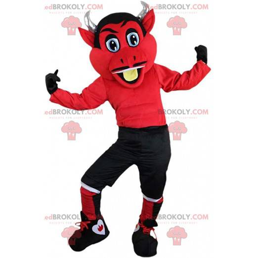 Mascotte de diable rouge avec des cornes, costume de diablotin