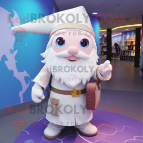 White Wizard mascot costume character dressed with a Playsuit and Backpacks