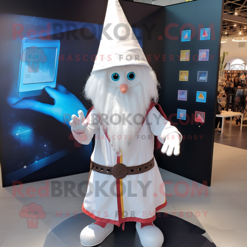 White Wizard mascot costume character dressed with a Playsuit and Backpacks