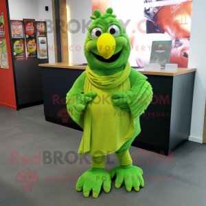 Lime Green Tandoori Chicken mascot costume character dressed with a Suit and Scarves