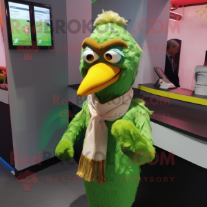 Lime Green Tandoori Chicken mascot costume character dressed with a Suit and Scarves