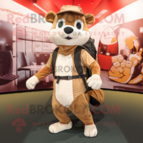 Brown Ermine mascot costume character dressed with a Joggers and Backpacks