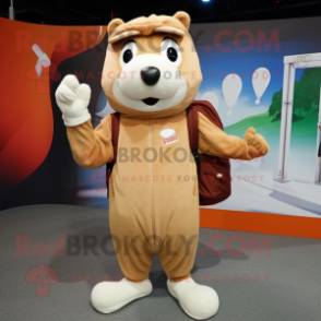 Brown Ermine mascot costume character dressed with a Joggers and Backpacks