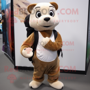 Brown Ermine mascot costume character dressed with a Joggers and Backpacks