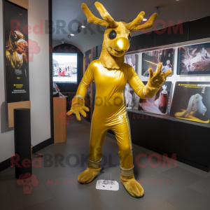 Gold Elk mascot costume character dressed with a Rash Guard and Foot pads