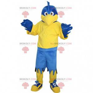 Blue and yellow eagle mascot, giant blue bird costume -