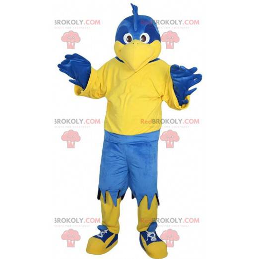 Mascotte blauwe en gele adelaar, gigantische blauwe vogel