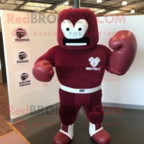 Maroon Boxing Glove mascot costume character dressed with a Rash Guard and Gloves