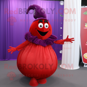 Red Eggplant mascot costume character dressed with a Ball Gown and Hairpins