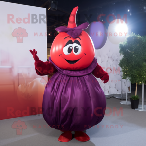 Röd aubergine maskot kostym...