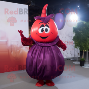 Red Eggplant mascot costume character dressed with a Ball Gown and Hairpins