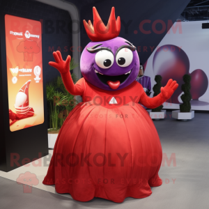 Red Eggplant mascot costume character dressed with a Ball Gown and Hairpins