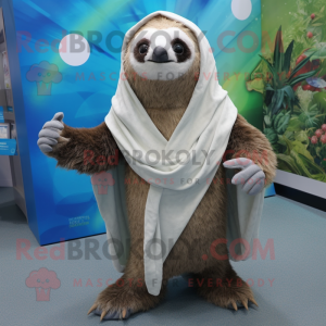 nan Sloth mascot costume character dressed with a Capri Pants and Shawl pins