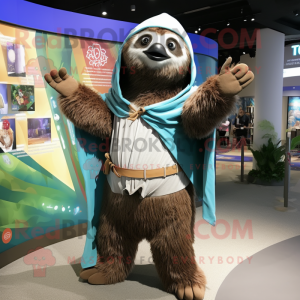 nan Sloth mascot costume character dressed with a Capri Pants and Shawl pins