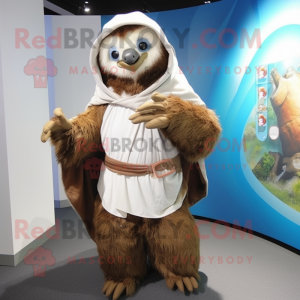 nan Sloth mascot costume character dressed with a Capri Pants and Shawl pins