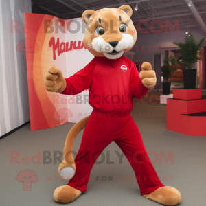 Rød Puma maskot drakt figur...