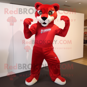 Red Puma mascot costume character dressed with a Trousers and Cummerbunds