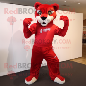 Red Puma mascot costume character dressed with a Trousers and Cummerbunds