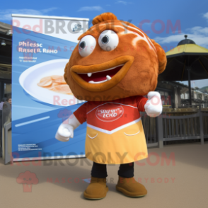 Rust Fish And Chips mascot costume character dressed with a Rugby Shirt and Anklets