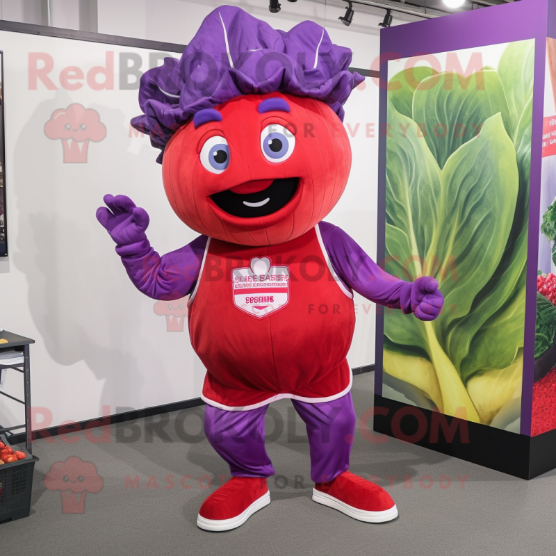 Red Cabbage mascot costume character dressed with a Capri Pants and Anklets