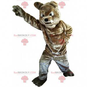 Brown bulldog mascot looking fierce, dog costume -