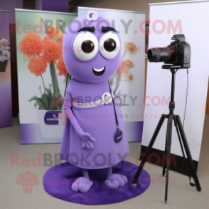 Lavender Camera mascot costume character dressed with a Tank Top and Shoe clips
